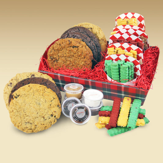 Holiday Combo Basket – 6 Gourmet Cookies & 6 Cartons of Cookie Fries